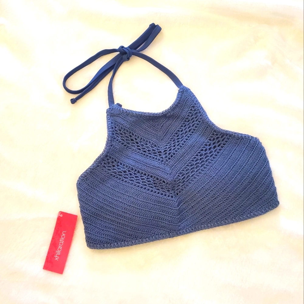 Xhilaration Vintage Indigo Halter Crochet Top Size Medium